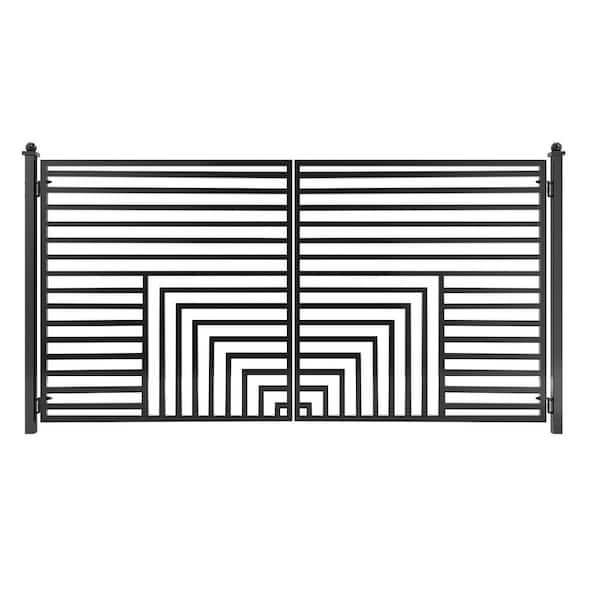 18 ft. x 6 ft. Florence Black Metal Steel Dual Swinging Driveway Fence Gate