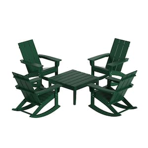 Shoreside Dark Green Modern 17 in. Tall Square HDPE Plastic Outdoor Patio Conversation Coffee Table