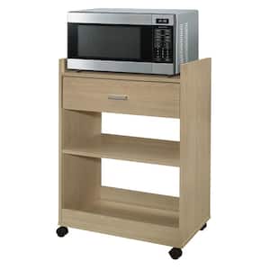 SignatureHome Dellow Beech Finish Wood Kitchen Cart With 4 Wheels 2 Lockable; 2 Unlockable. (24Lx15Wx32H)