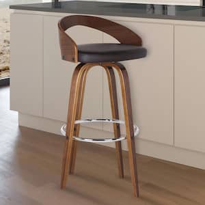Sonia 26 in. Bar Stool in Walnut Wood with Brown Pu Upholstery