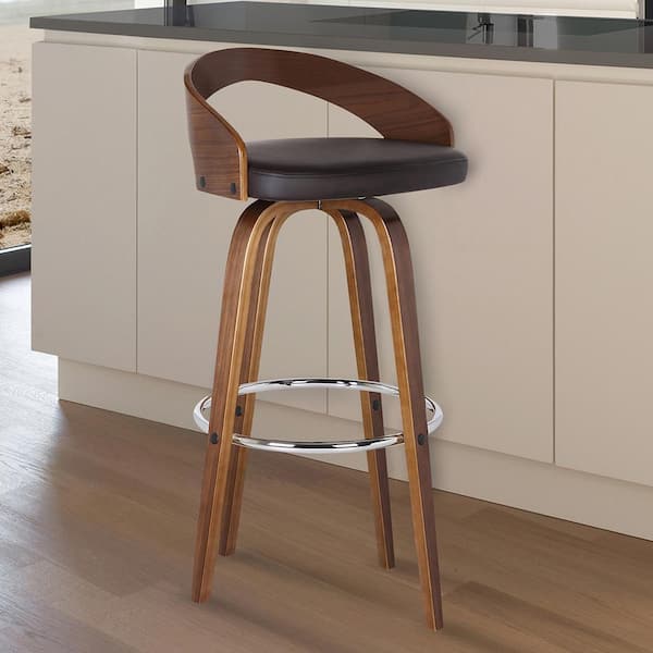 Armen Living Sonia 26 in. Bar Stool in Walnut Wood with Brown Pu Upholstery