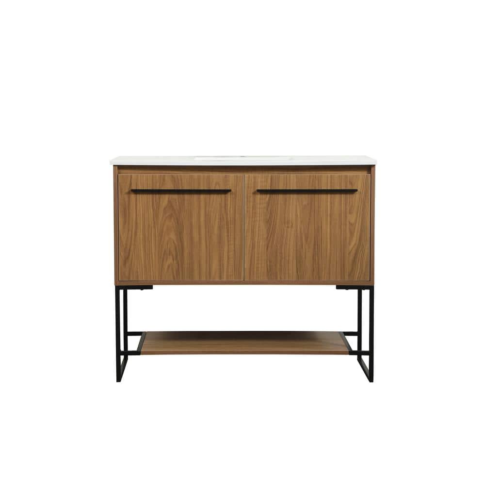 Simply Living 40 in. Single Bathroom Vanity in Walnut Brown with Quartz Van