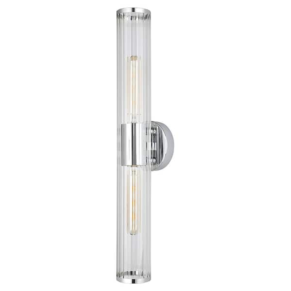 Eglo Varvara 3.25 in. W x 24 in. H 2-Light Chrome Bathroom Vanity Light with Grooved Clear Glass Shade
