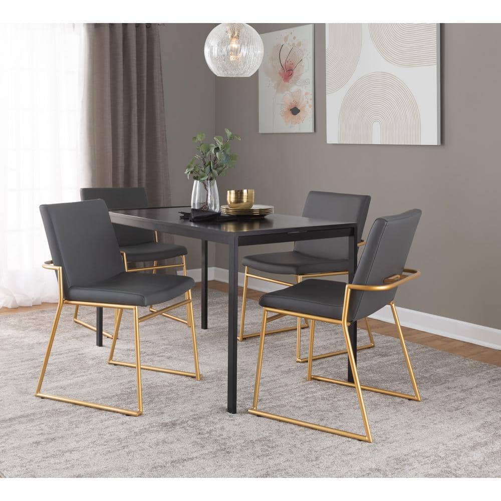 Grey Faux Leather and Gold Metal Upholstered Side Chair Set