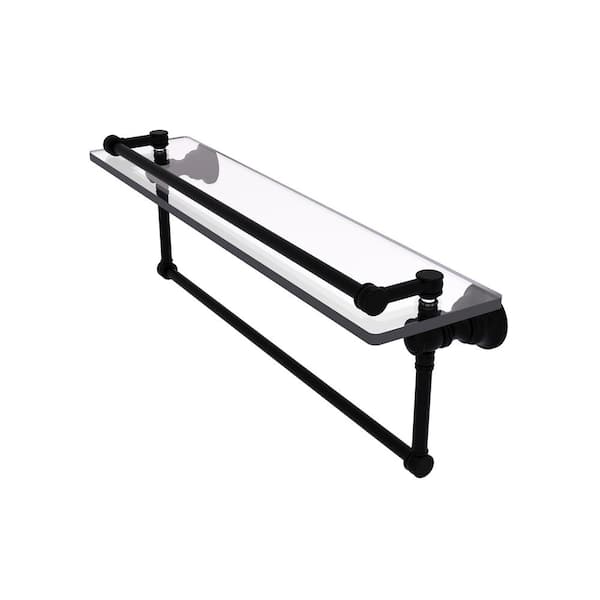 Carolina 22 in. W x 7.4 in. H x 5.54 in. D Glass Rectangular Shelf in Matte Black with Integrated Towel Bar