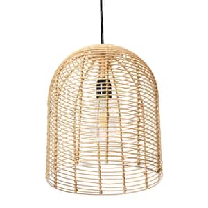 1-Light Brown Pendant Lamp with Rattan Handwoven Shade