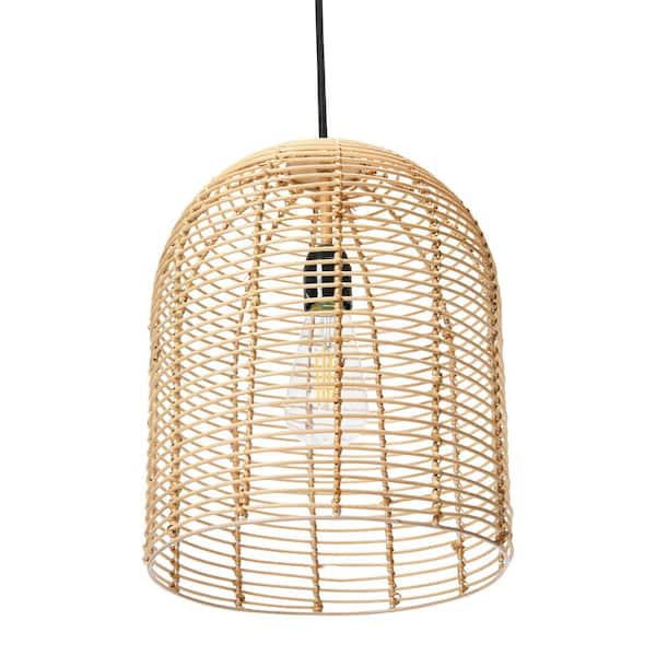 Storied Home 1-Light Brown Pendant Lamp with Rattan Handwoven Shade
