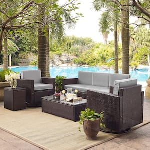 Palm Harbor 5-Piece Wicker Outdoor Conversation Set with Grey Cushions