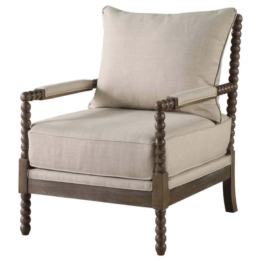 Transitional Geometric Beige Wood Accent Chair