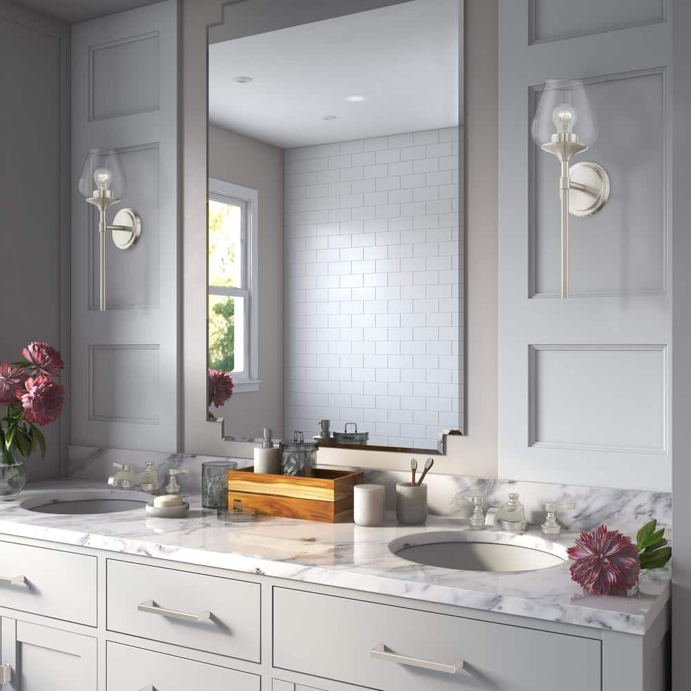 Brushed Nickel Vanity Sconce with Clear Glass Shade