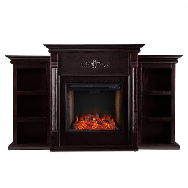 Southern Enterprises Bettram Alexa-Enabled 70.25 in. Bookcase Electric Smart Fireplace in Classic Espresso