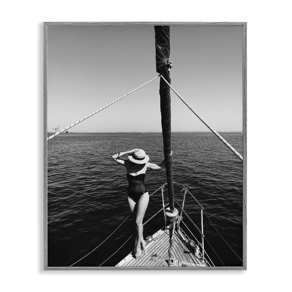 Woman Posing on Boat by LSR Design Studio Gray Framed People Giclee Art Print 20 in. x 16 in. price history on PriceWatchPro