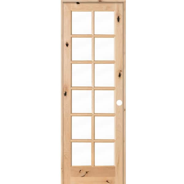 Krosswood Doors 30 in. x 96 in. Knotty Alder 12-Lite Low-E Insulated Clear Glass Solid Wood Left-Hand Single Prehung Interior Door