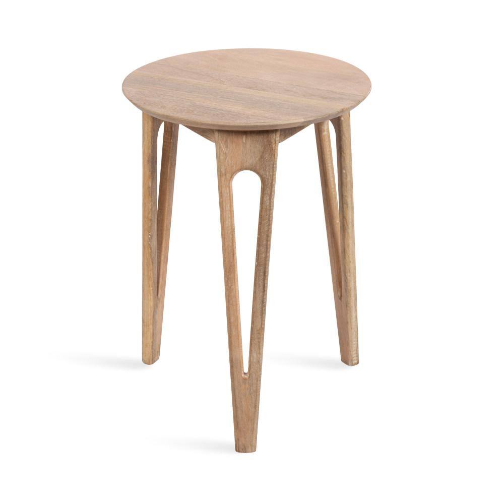 Natural Mango Wood Round Side Table with Tapered Legs