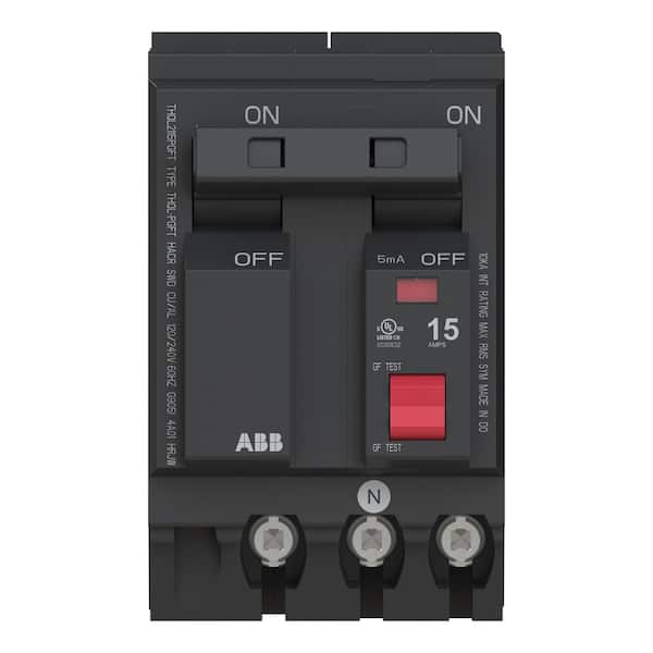 ABB 15 Amp Double Pole Ground Fault Plug-On Neutral Circuit Breaker with Self-Test (THQL2115PGFTA)
