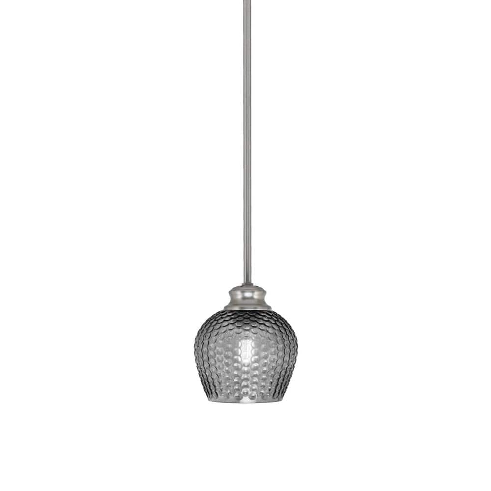 Tyler 60-Watt 1-Light Brushed Nickel Stem Mini Pendant Light with Smoke Tex