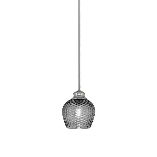 Unbranded Tyler 60-Watt 1-Light Brushed Nickel Stem Mini Pendant Light with Smoke Textured Glass Shade