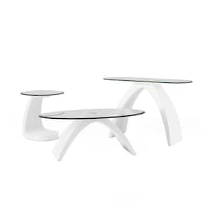 Glennda 3-Piece 48 in. Clear/White Large Oval Glass Coffee Table Set
