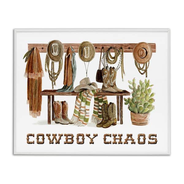 Stupell Industries Cowboy Chaos Accessories by Cindy Jacobs White Framed Typography Giclee Art Print 24 in. x 30 in.