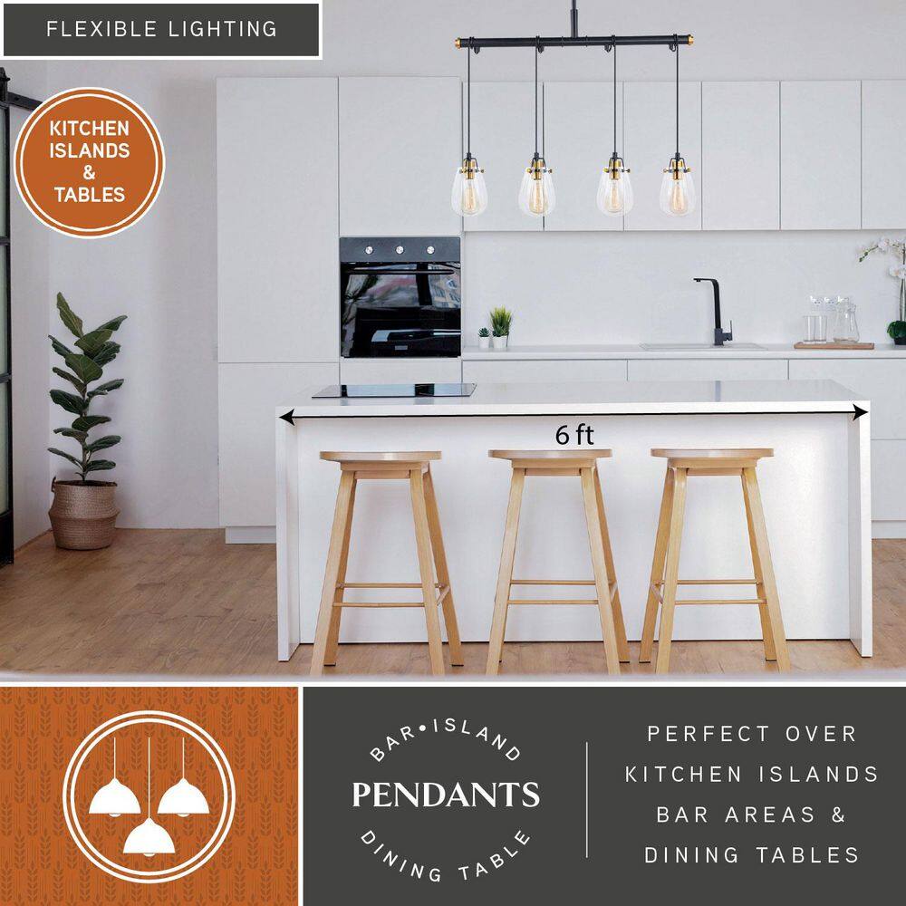 Kassidy 32.5'' Black and Natural Brass Four-Light Indoor/Outdoor Pendant