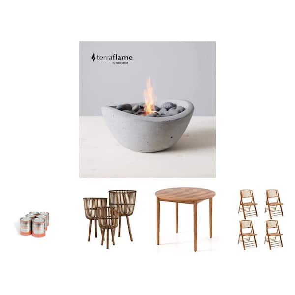11 in. Fire Bowl, 13 Oz. Gel Fuel (6-Pack), Planters (Set of 3), 36 in. Table and Chair (Set of 4)
