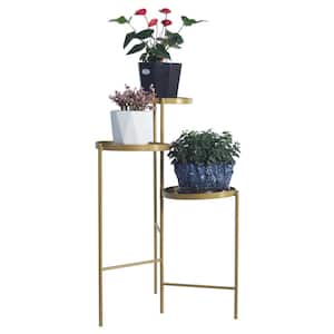 29.92 in. Tall Indoor/Outdoor Gold Metal Plant Stand (Tri-Level)