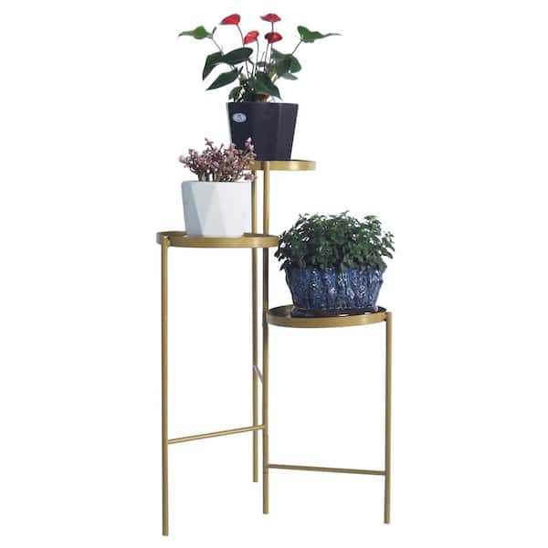 Karl home 29.92 in. Tall Indoor/Outdoor Gold Metal Plant Stand (Tri-Level)
