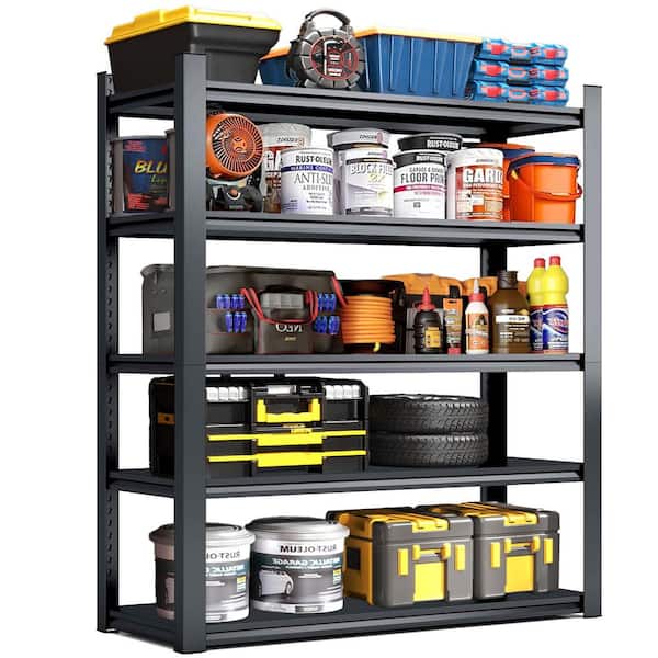 5-Tier Heavy Duty Steel Adjustable Garage Storage Shelving Unit in Black (47.2 in. W x 78 in. H x 18 in. D)