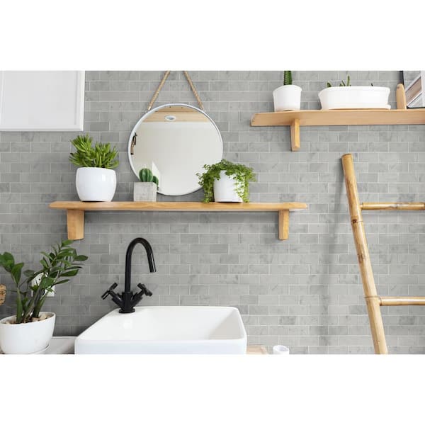 Carrara White 12 in. x 12 in. x 10 mm Polished Marble Mesh-Mounted Mosaic Floor and Wall Tile (10 sq. ft. / case)