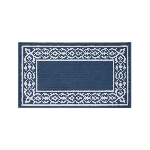 Lorreta 2-Tone Dusty Navy/Ivory 2 ft. x 4 ft. Tufted Border Polypropylene Area Rug