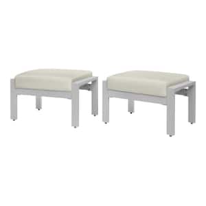 Kentwell Pewter Aluminum Outdoor Patio Ottoman with CushionGuard Plus Driftwood Cushions (2-Pack)