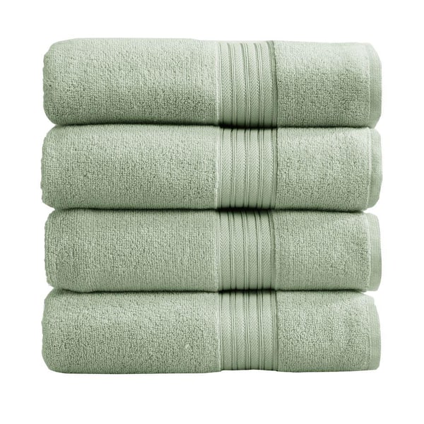FRESHFOLDS Green Striped 100% Cotton Bath Towel (Set of 4)