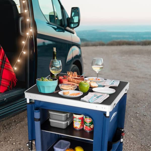 EAGLE PEAK Folding Camping Kitchen Table with Storage Organizer, Blue