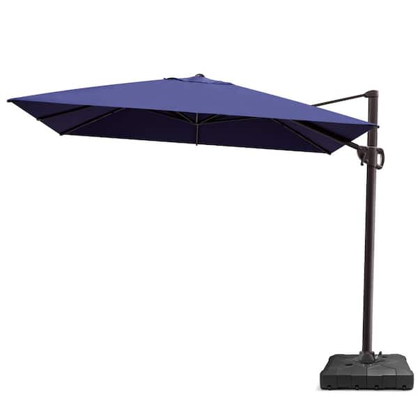 10.5 ft. x 9 ft. Aluminum Rectangular 360° Rotation Cantilever Patio Umbrella in Navy with 220 lbs. Umbrella Base