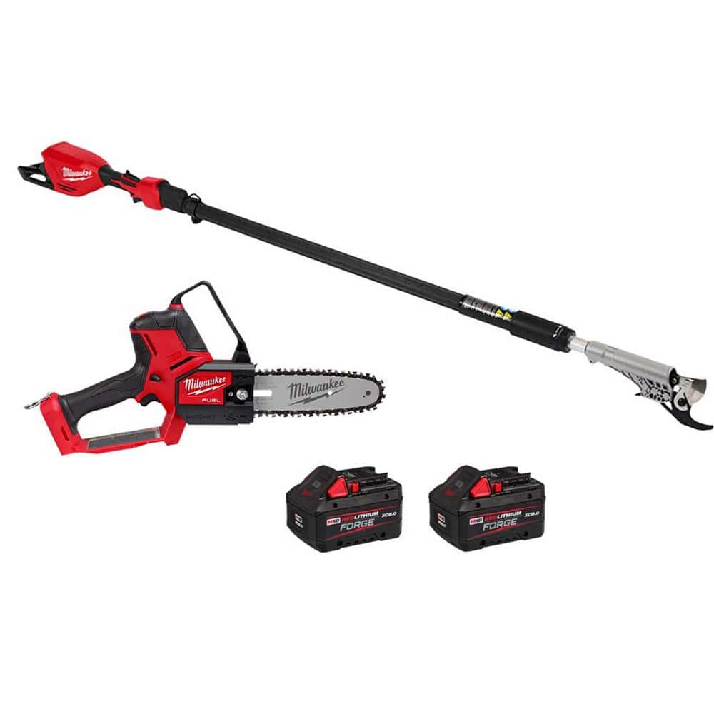 Milwaukee M18 FUEL 18V Brushless 8 in. HATCHET Pruning Saw w/M18 FUEL Telescoping Pruning Shears, (2) M18 FORGE 8.0 Ah Battery