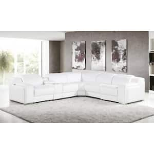 125 in. Round Arm 6-piece Leather L-Shaped Sectional Sofa in. White