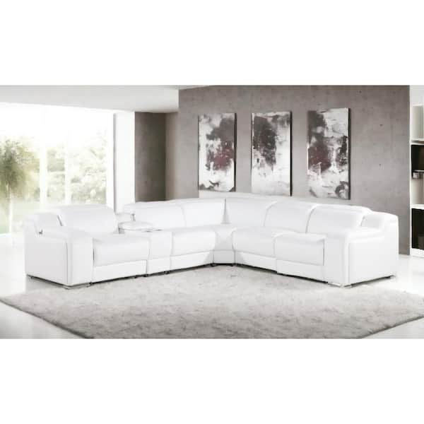 HomeRoots 125 in. Round Arm 6-piece Leather L-Shaped Sectional Sofa in. White
