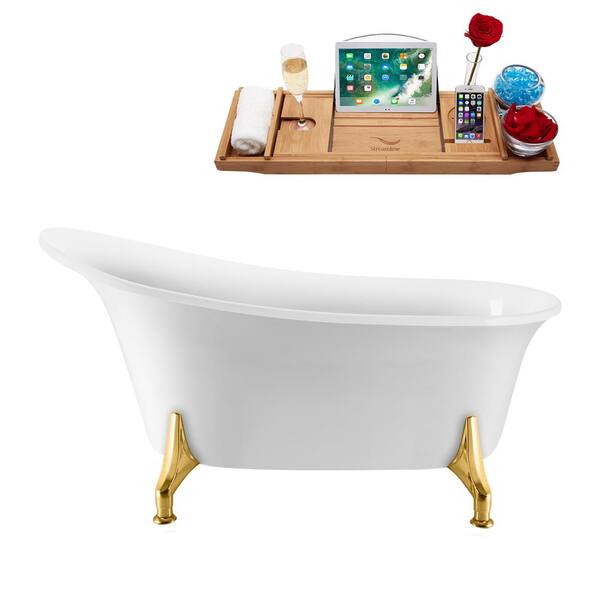Streamline 59 in. Acrylic Clawfoot Non-Whirlpool Bathtub in Glossy White With Polished Gold Clawfeet,Matte Oil Rubbed Bronze Drain