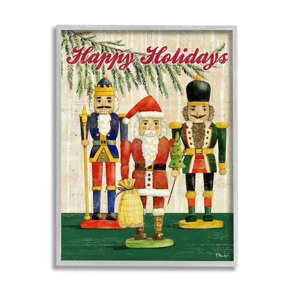 Stupell Industries Happy Holidays Nutcrackers by Paul Brent 1-Piece Framed Graphic Print People Poster Art Print 14 in. x 11 in.