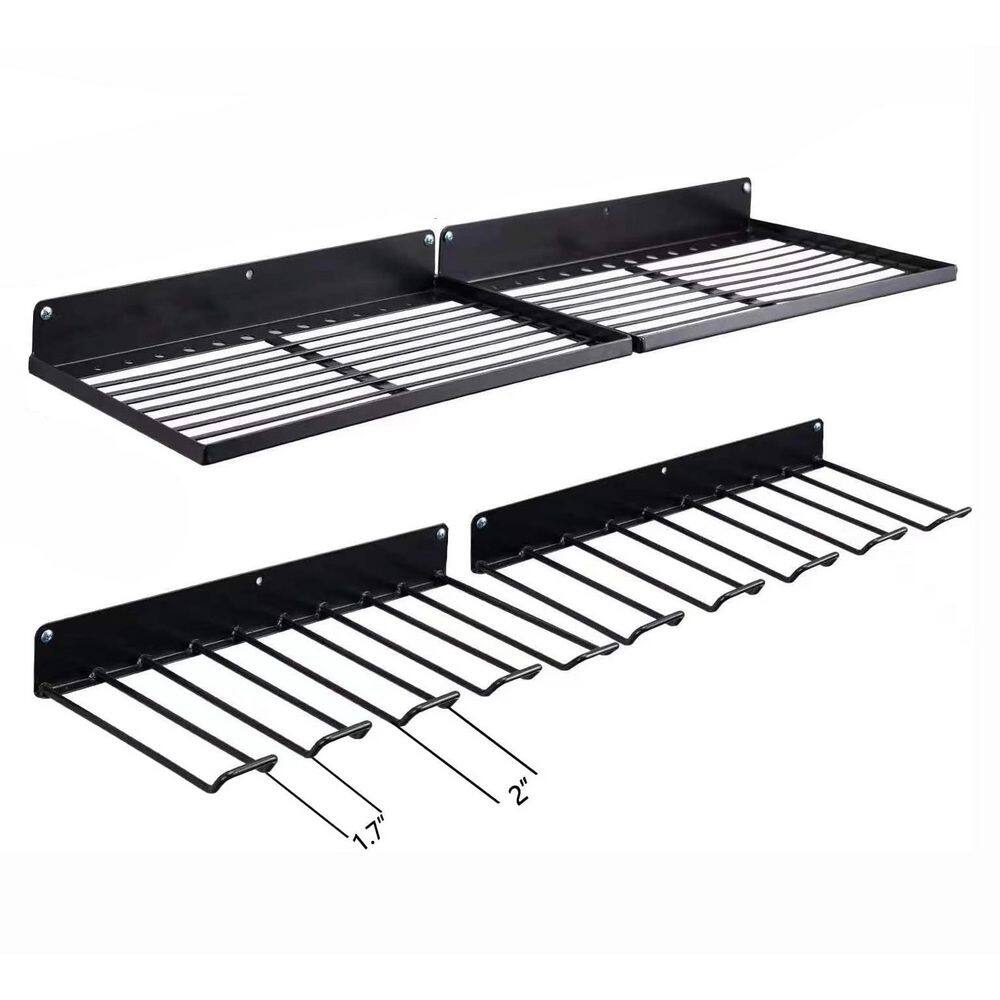 Heavy Duty Black Metal Wall Rack with Charging Station, Drill Holder, Pegboard Organizer, Garage Storage Shelves 2 Pack price history on PriceWatchPro