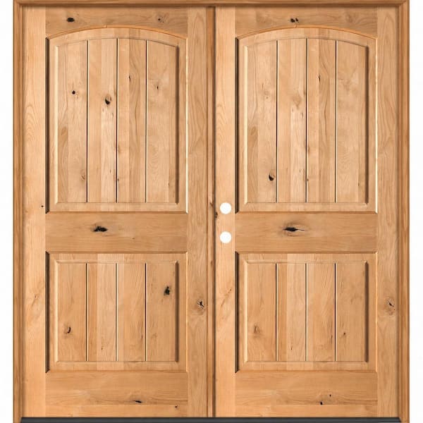 72 in. x 80 in. Rustic Knotty Alder Arch Top VG Right-Hand/Inswing BEHR Cedar Stain Double Wood Prehung Front Door