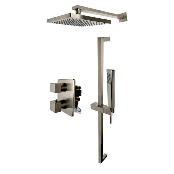 ALFI BRAND 1-Spray Dual Showerhead and Handheld Showerhead with Temperature Control in Brushed Nickel