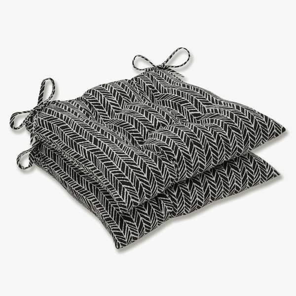 Pillow Perfect 19 in. x 18.5 in. Outdoor Dining Chair Cushion in Black/Ivory (Set of 2)