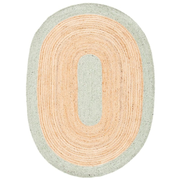 Braided 5 ft. x 7 ft. Sage/Gold Solid Color Oval Rug