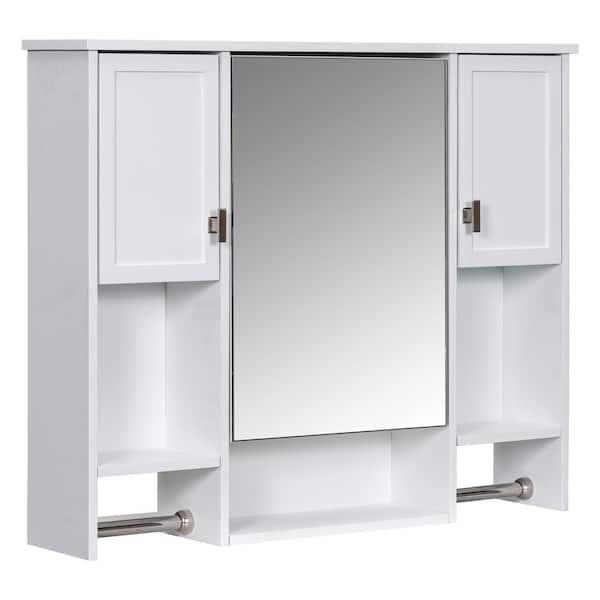 Dimakai 35 in. W x 6.7 in. D x 28.7 in. H Bathroom Rectangular Wall MDF Storage Medicine Cabinet with Mirror, and Towels Bar