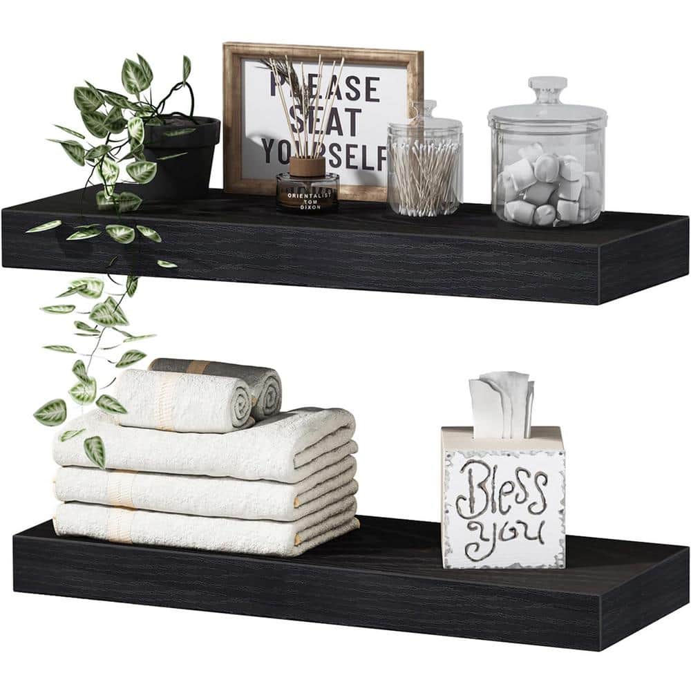 15.7 in. W x 6.7 in. D Black Floating Decorative Wall Shelf (set of 2)