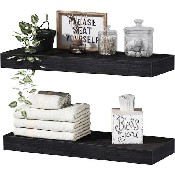 Unbranded 15.7 in. W x 6.7 in. D Black Floating Decorative Wall Shelf (set of 2)