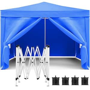 10 ft. x 10 ft. Portable Blue Pop-Up Canopy, Folding Tent with 4 Removable Sidewalls + Carry Bag + 4-Pieces Weight Bag