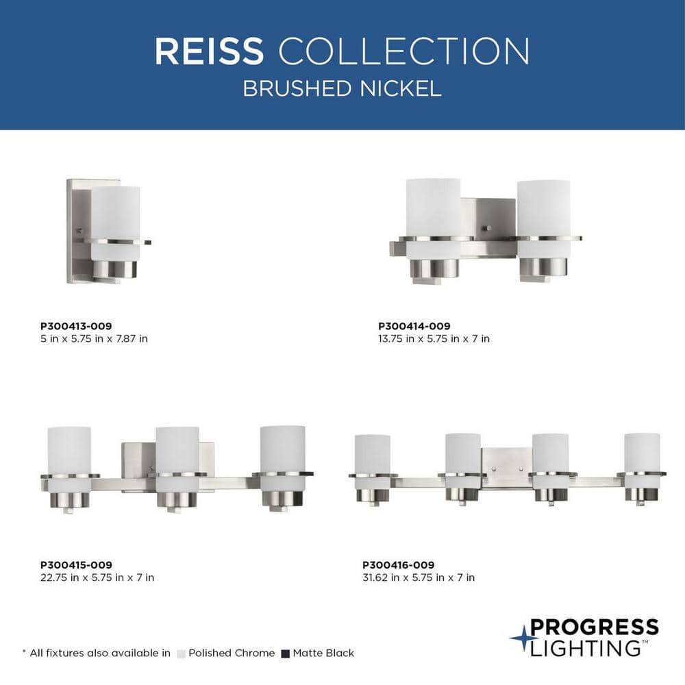 Reiss Brushed Nickel 4-Light Vanity with White Glass Shades