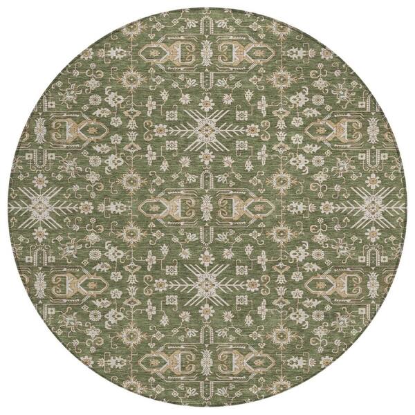Chantille Machine Washable Indoor/Outdoor Abstract ACN3050 Olive 8 ft. x 8 ft. Round Rug